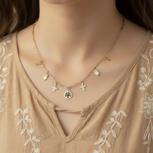 Nature Vibes Multi Charm Link Necklace, Gold- 20 inch - - LadybugfeetDesigns -