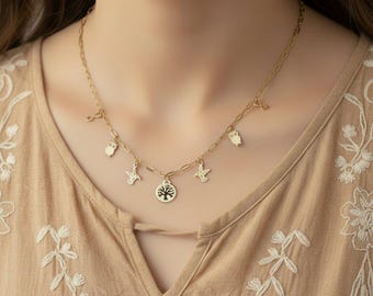 Nature Vibes Multi Charm Link Necklace, Gold- 20 inch