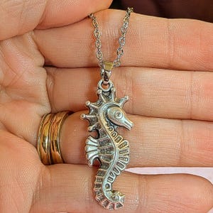 Seahorse Pendant necklace, Silver - 20 inch - - LadybugfeetDesigns -