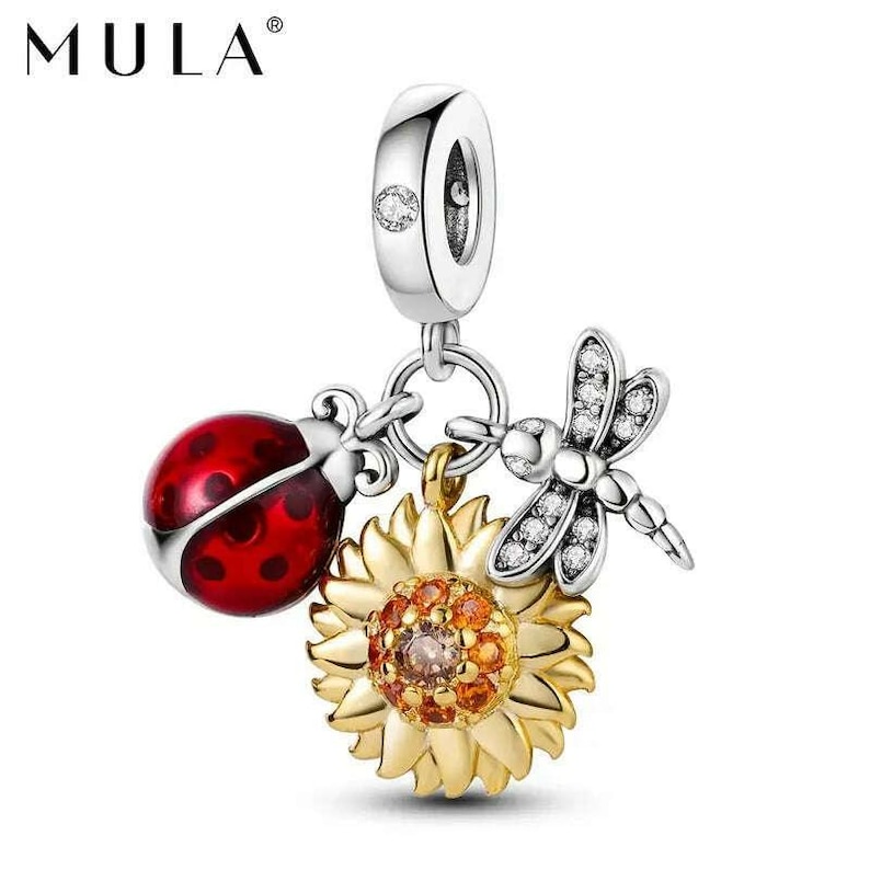 Garden Party Sterling Silver Toggle Charm Necklace, 20 inches - - LadybugfeetDesigns -