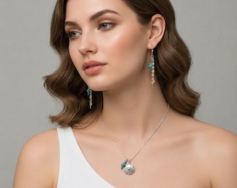 Scallop Beach Shell Necklace / Earring Set, Sterling Silver - 20 inch