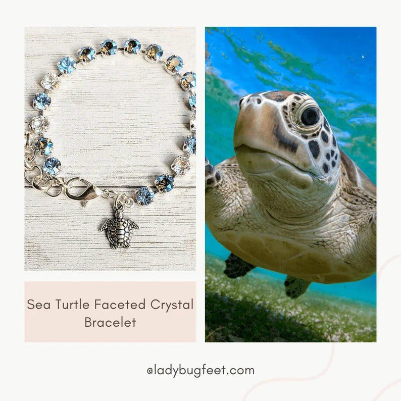 Sea Turtle Faceted Crystal Bracelet - - LadybugfeetDesigns -