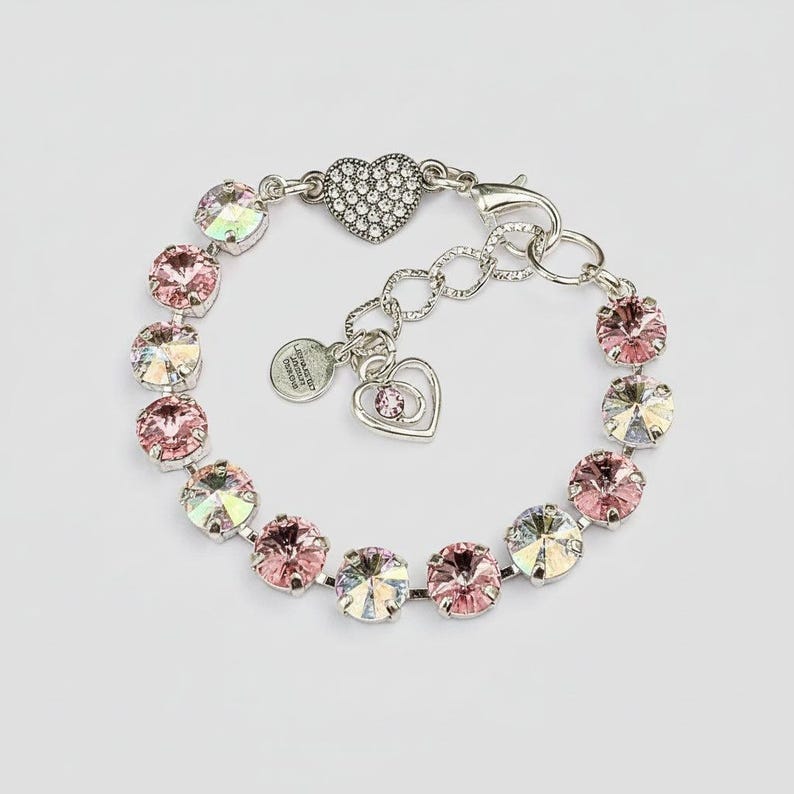 Rhinestone Heart Faceted Crystal Bracelet - - LadybugfeetDesigns -