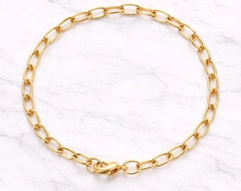Shiny Gold-Tone Oval Link Charm Bracelet Base - D.i.y. - Build Your Charm Bracelet!