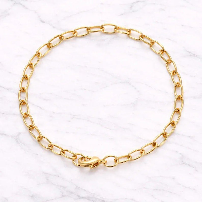 Shiny Gold-Tone Oval Link Charm Bracelet Base - D.i.y. - Build Your Charm Bracelet! - - LadybugfeetDesigns -