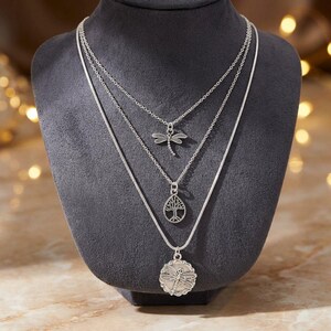 Dragonfly Layered Necklace Set, Silver - - LadybugfeetDesigns -