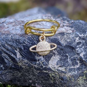 Celestial Saturn Expandable Charm Ring - Gold - - LadybugfeetDesigns -