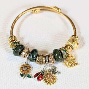 Garden Party Euro Cuff Wrap Bracelet, Gold - - LadybugfeetDesigns -