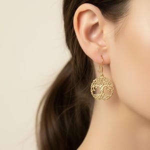 Tree of Life dangle earrings, gold plated - - LadybugfeetDesigns -