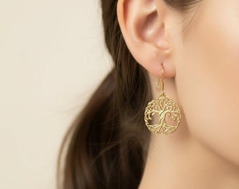 Tree of Life dangle earrings, Gold