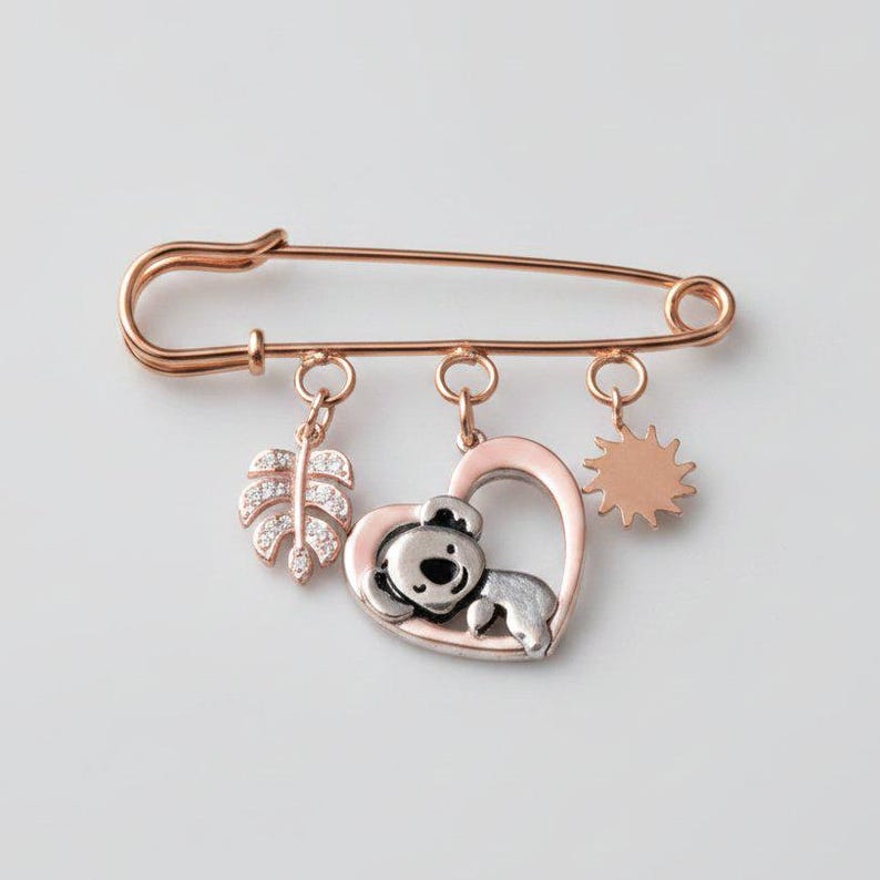 Koala Safety Pin Brooch, Purse Charm, Rose Gold - - LadybugfeetDesigns -
