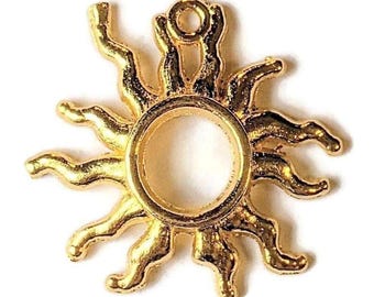 Gold Large Open Celestial Sun Charm Pendant