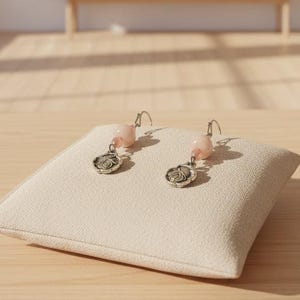 Rose Opal Crystal Hook Earrings, Silver - - LadybugfeetDesigns -