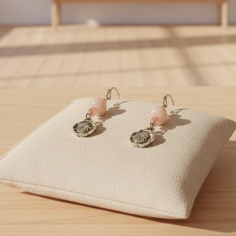 Rose Opal Crystal Hook Earrings, Silver - - LadybugfeetDesigns -