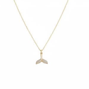 CZ Whale Tail necklace, Gold - 20 inch - - LadybugfeetDesigns -