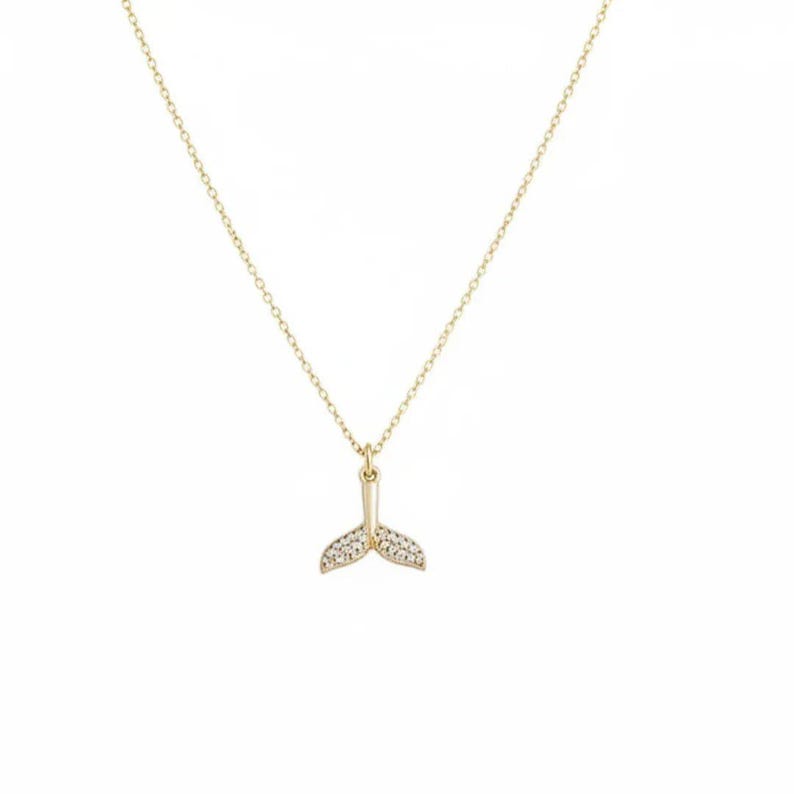 CZ Whale Tail necklace, Gold - 20 inch - - LadybugfeetDesigns -