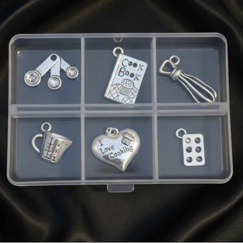 I Love Cooking Mini Charm Box - 6 pc., Silver - - LadybugfeetDesigns -