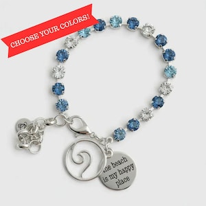 The Beach is my Happy Place-Ocean Wave Faceted Crystal Bracelet - - LadybugfeetDesigns -