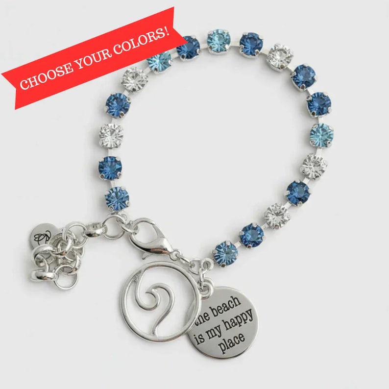 The Beach is my Happy Place-Ocean Wave Faceted Crystal Bracelet - - LadybugfeetDesigns -