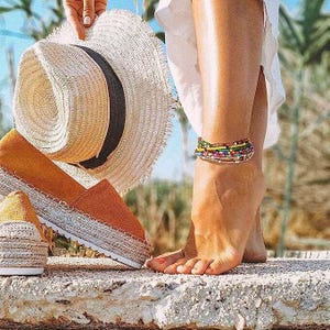 Beaded Stretch Cord Anklet-Golden - - LadybugfeetDesigns -