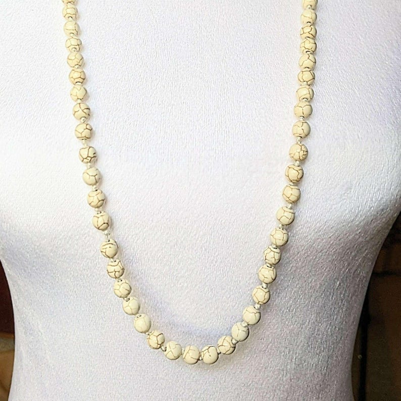 Howlite Semi-Precious Gemstone Necklace- 36 inch - - LadybugfeetDesigns -