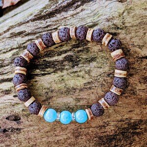 Turquoise Gemstone Lava Bead Stretch bracelet-December Birthstone - - LadybugfeetDesigns -