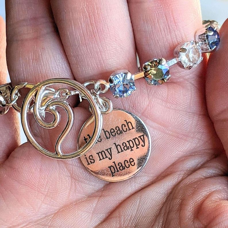 The Beach is my Happy Place-Ocean Wave Faceted Crystal Bracelet - - LadybugfeetDesigns -