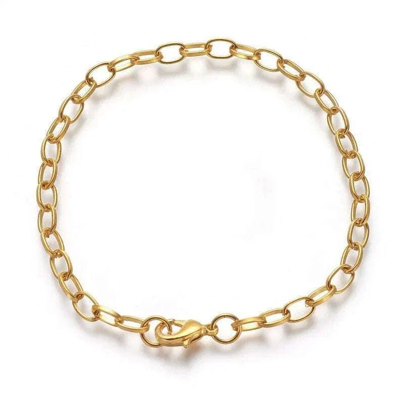 Shiny Gold-Tone Oval Link Charm Bracelet Base - D.i.y. - Build Your Charm Bracelet! - - LadybugfeetDesigns -
