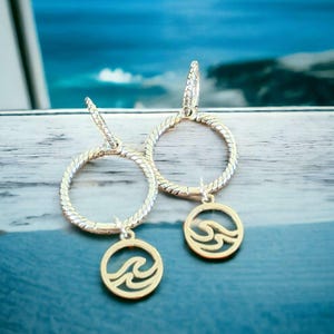 Sterling Double Hoop Sterling Wave Earrings, 3 in 1 Hoops - - LadybugfeetDesigns -