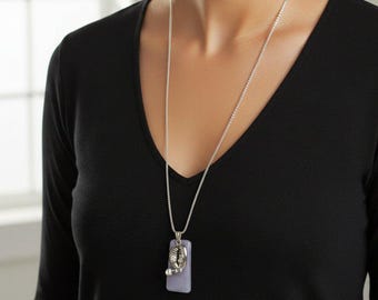 Manatee with Calf Tag necklace, Silver - 30 inch