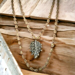 Two-Tone Leaf Champagne Crystal Necklace - 60 inch - - LadybugfeetDesigns -