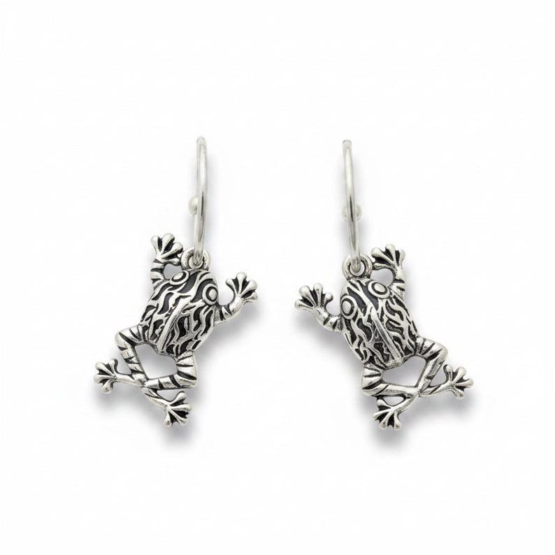 Fancy Frog Hoop Earrings, Silver - 16mm - - LadybugfeetDesigns -