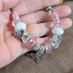 Cancer Awareness European beaded bracelet - Silver - - LadybugfeetDesigns -