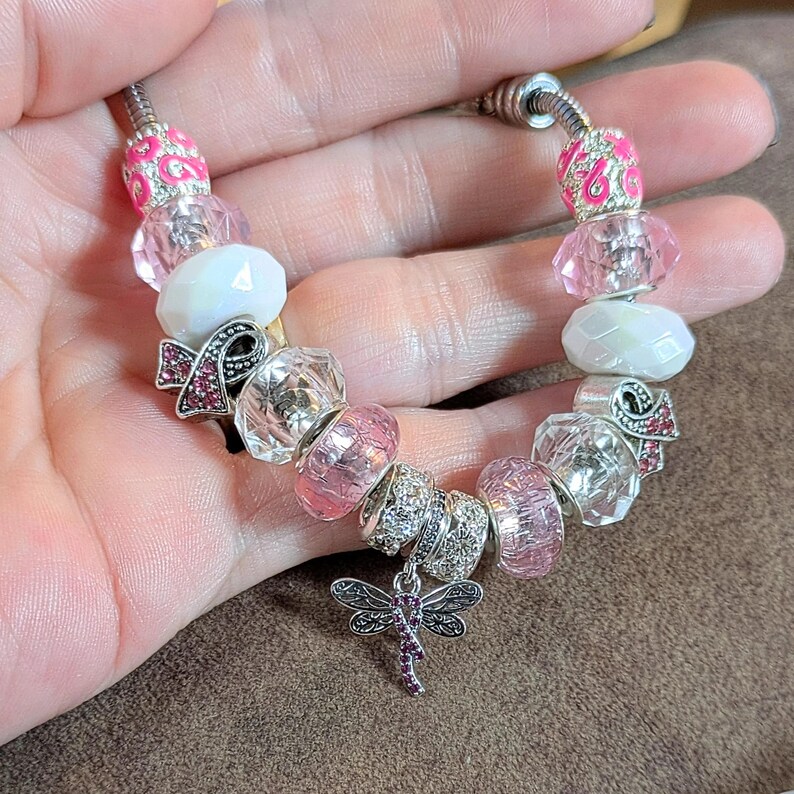 Cancer Awareness European beaded bracelet - Silver - - LadybugfeetDesigns -