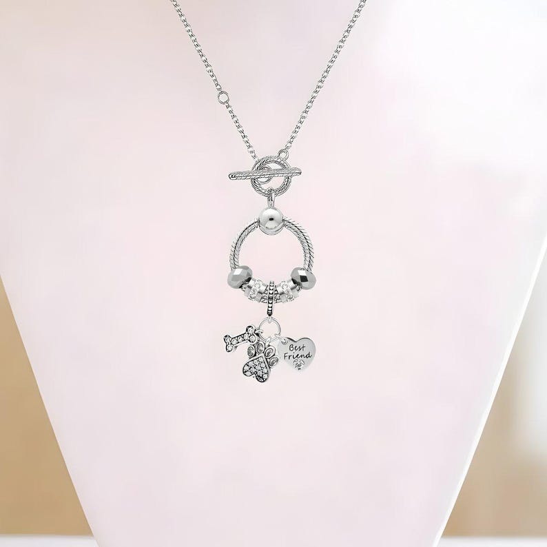Best Friend Sterling Silver Toggle Charm Necklace, 20 inches - - LadybugfeetDesigns -