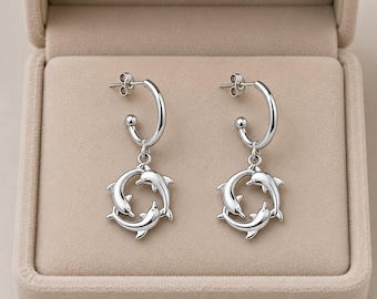Dolphin Trio Hoop earrings, Silver - 16mm