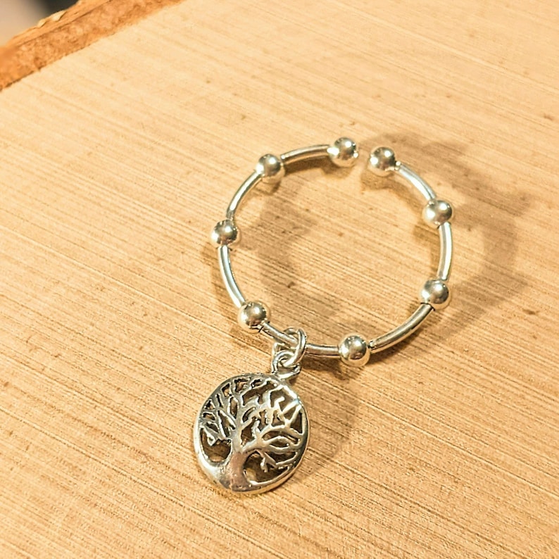 Sterling Silver Tree of Life Adjustable Charm Ring - - LadybugfeetDesigns -
