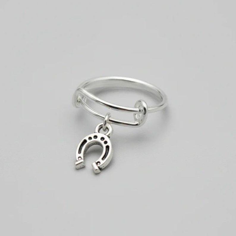Horse Shoe Expandable Charm Ring - - LadybugfeetDesigns -