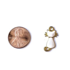 White Enamel Gold-Tone Cat Charm - - LadybugfeetDesigns -