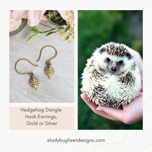 Hedgehog Dangle Hook Earrings, Gold or Silver - - LadybugfeetDesigns -