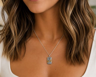 Dragonfly Fancy Tag Necklace, 20 inches - Silver