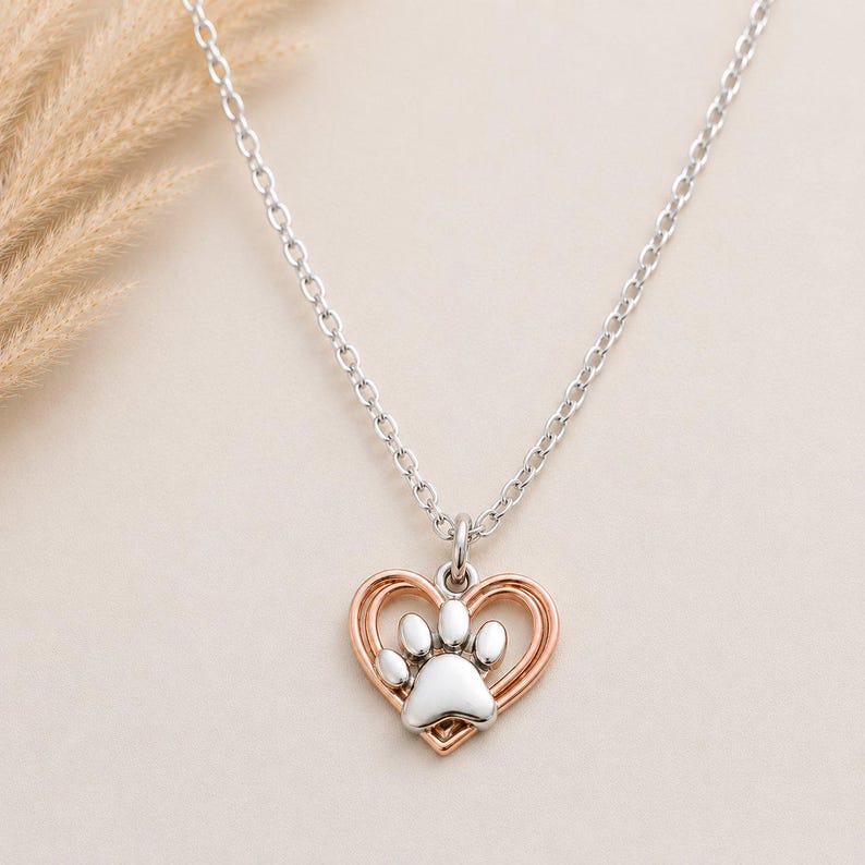Rustic Paw Print Necklace, 20 inches - Silver - - LadybugfeetDesigns -