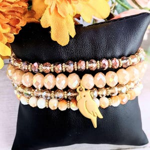 Parrot Champagne Stretch Bracelet Stack - - LadybugfeetDesigns -