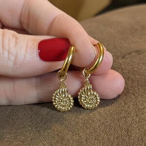 Sea Shell Hoop Earrings, Gold - 10 mm - - LadybugfeetDesigns -