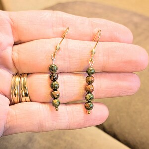 Unakite Beaded Hook Earrings, Gold - - LadybugfeetDesigns -