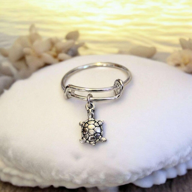 Tiny Sea Turtle Expandable Charm Ring - - LadybugfeetDesigns -