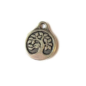 Silver Tree of Life Disc Charm II - - LadybugfeetDesigns -