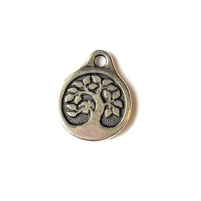 Silver Tree of Life Disc Charm II - - LadybugfeetDesigns -