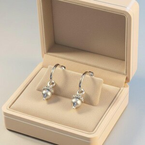 Acorn Hoop Earrings, Silver - 16mm - - LadybugfeetDesigns -