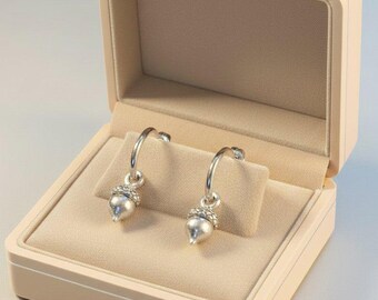 Acorn Hoop Earrings, Silver - 16mm